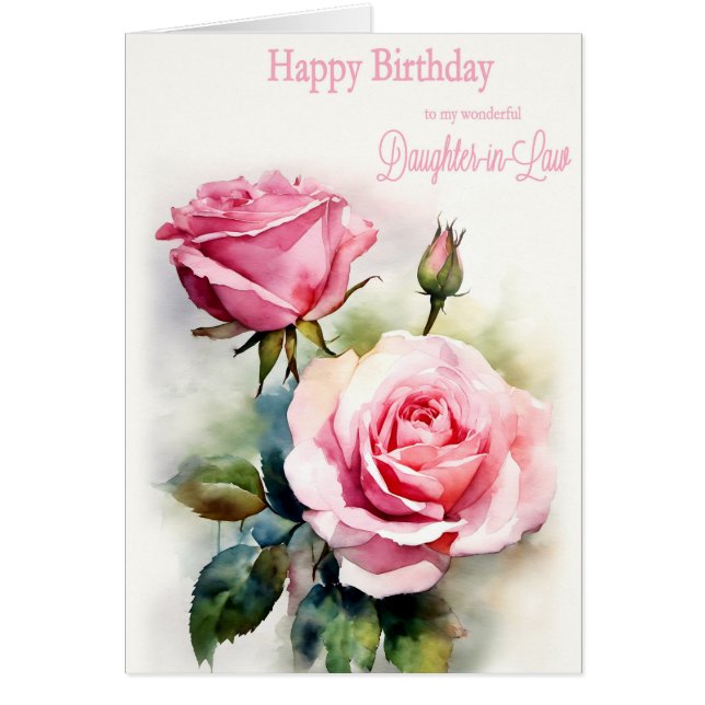 Fille en droit Anniversaire Rose Peint Aquarelle (Devant)
