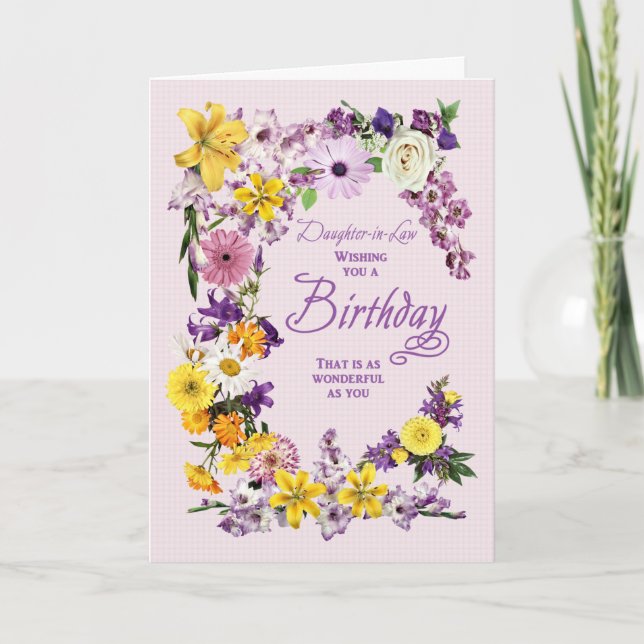 Fille en droit Carte cadre Fleur Anniversaire (Devant)