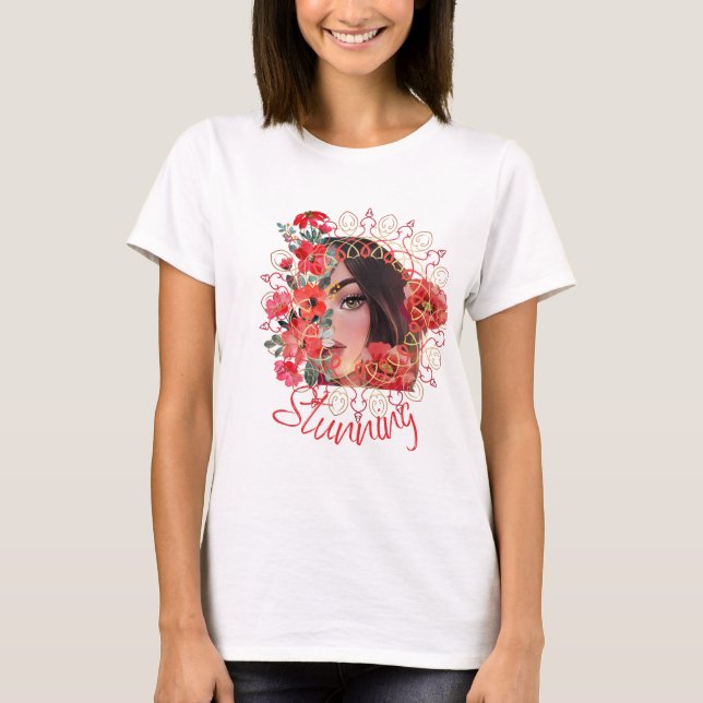 Fille en fleurs, imprimer sur demande t-shirt (Devant)