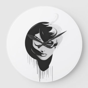 Fille en noir et blanc - Horloge murale 2023