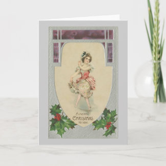 Fille en Robe de Fleurs Carte de Noël