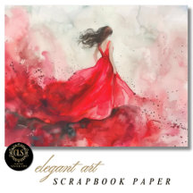 Fille en robe rouge papier scrapbook aquarelle