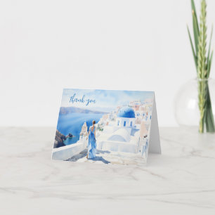 Fille en Santorin, Aquarelle, Merci de carte