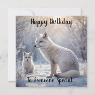 Fille Et Bébé Blanc Renard Arctique, Carte D'Anniv