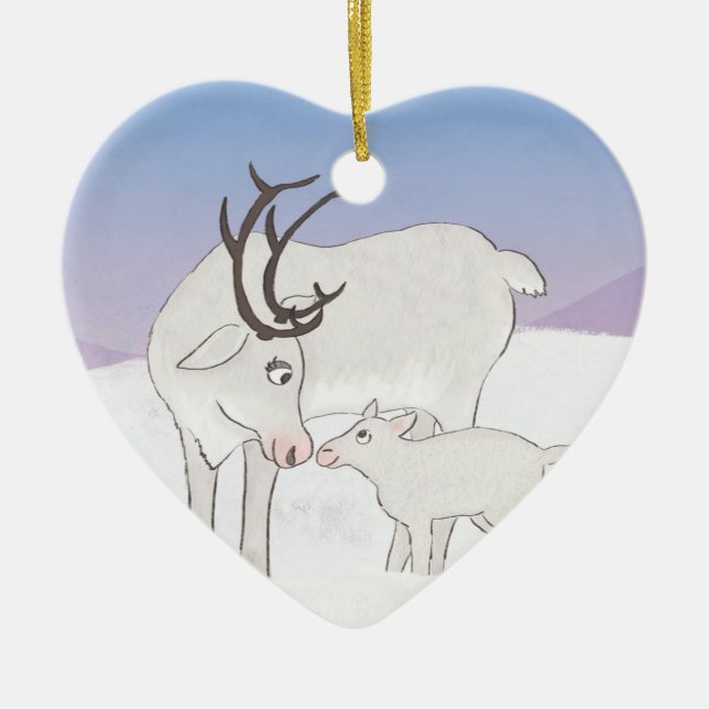 Fille et bébé rennes ornement d'arbre de Noël (Devant)