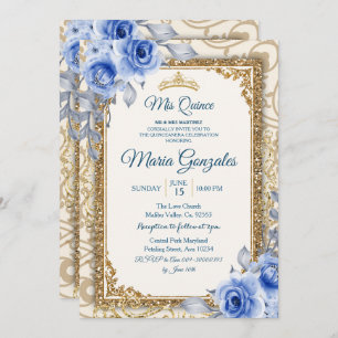 Fille et garçon Marine Blue Mis Quince Invitation