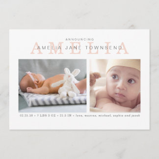 Fille faire-part de naissance - rose et gris