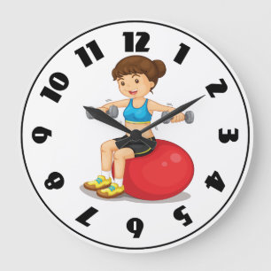 Fille faisant de l'exercice avec des poids Horloge