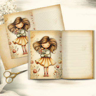Fille Fantaisiste avec Page de Journal de Livre et