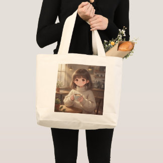 Fille Fantaisiste avec Sac Cabas à Café