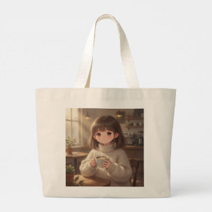 Fille Fantaisiste avec Sac Cabas Café