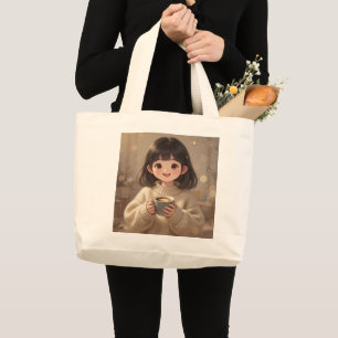 Fille Fantaisiste avec Sac Fourre-Tout Café