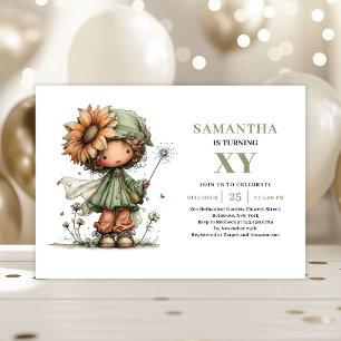 Fille Fée Caprice Invitation Anniversaire Vert Pas