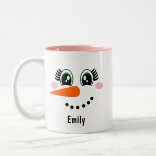 Fille/Femme Snowman Visage Personnalisé Café Mug