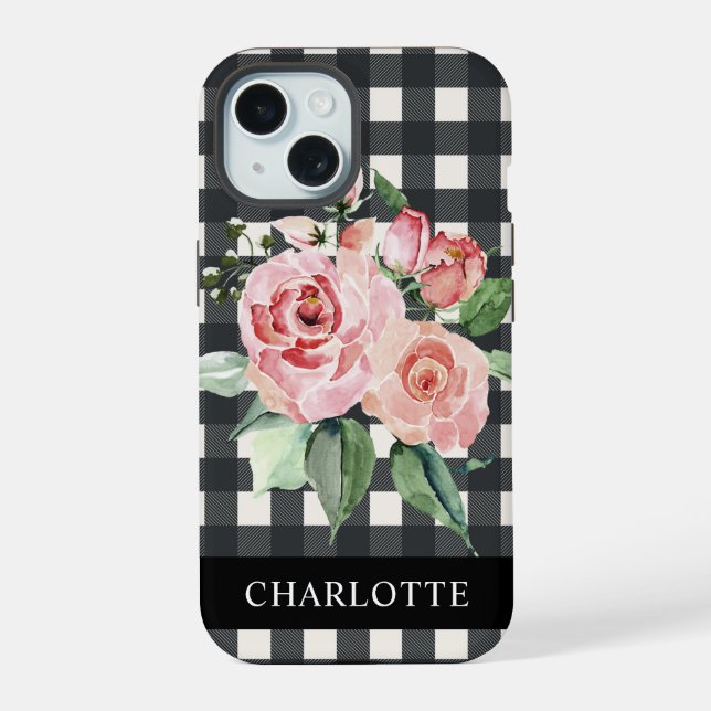 Fille Floral noir blanc Buffalo Nom de la plaque (Verso)