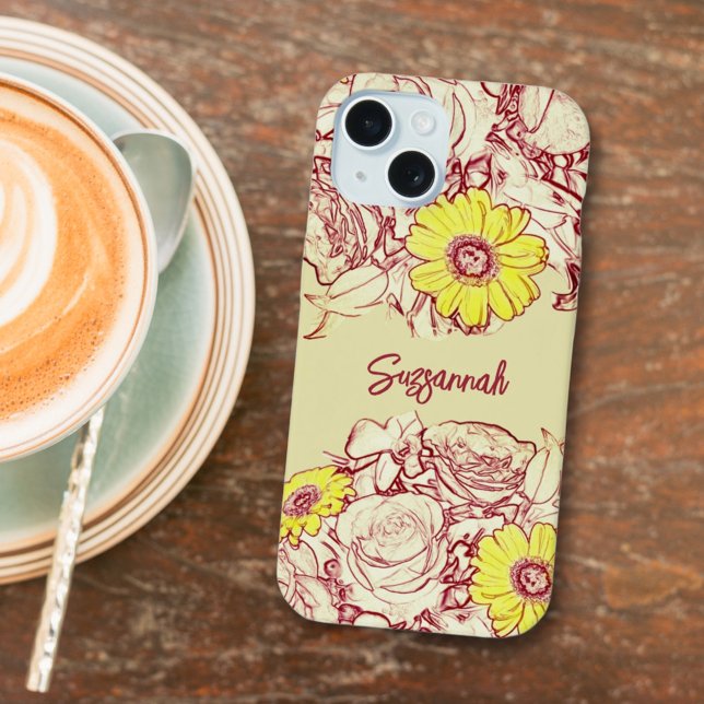 Fille Floral Nom personnalisé Fleur marguerite jau (This easy to personalize floral phone case is a sweet gift idea for any special occasion. )