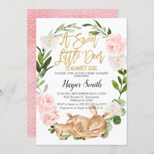 Fille Floral Wreath Deer Baby shower Invitation