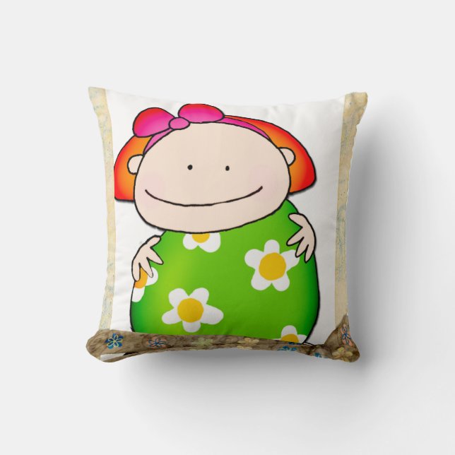 Fille Florale Fleurs vertes Jeter Oreiller (Recto)