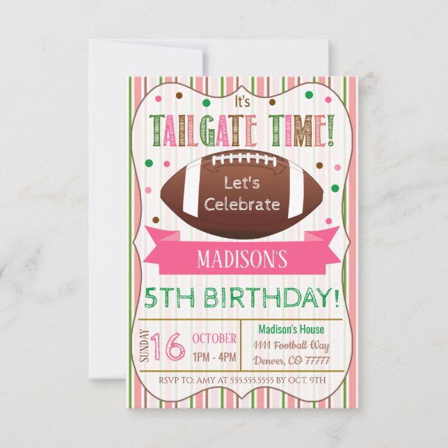 Fille Football Tailgate Invitation Anniversaire (Devant)
