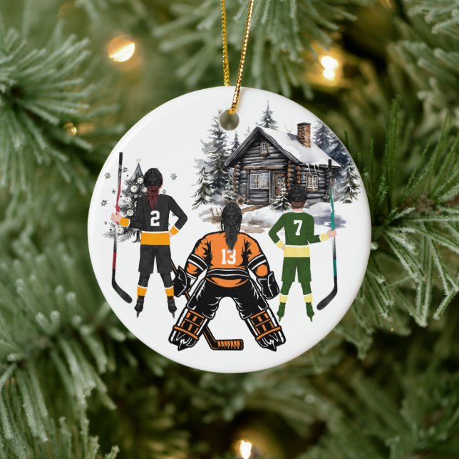 fille gardienne garçon et fille ornement de hockey (Arbre)