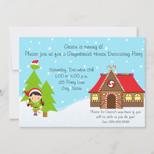 Fille Gingerbread Maison Invitation Anniversaire (Devant)