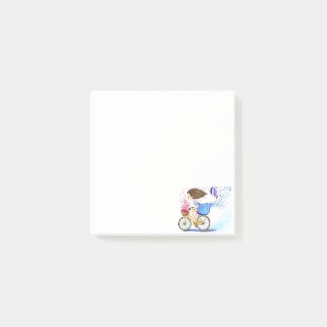 Fille heureuse avec le vélo Post-it® Notes (Devant)