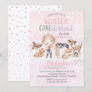 Fille Hiver Onederland Invitation Fléaux de neige