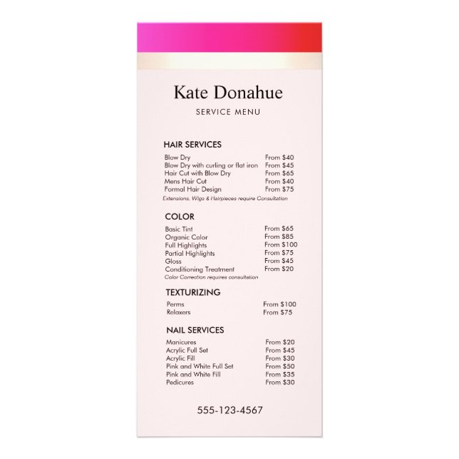Fille Hot Rose Gold Stripe Salon Prix Menu (Devant)