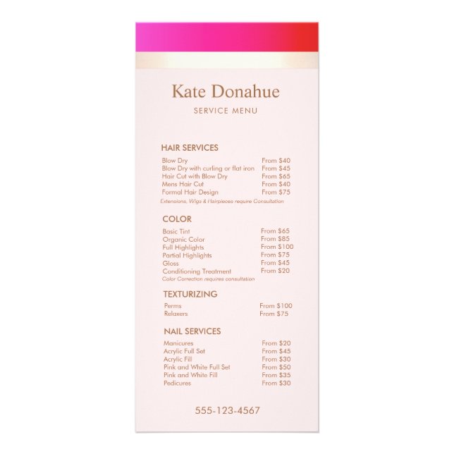 Fille Hot Rose Gold Stripe Salon Prix Menu (Devant)