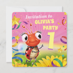 Fille invitation de fête d'anniversaire 1 an