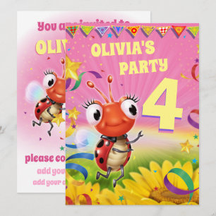 Fille invitation de fête d'anniversaire 4 ans