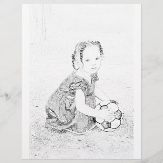 Fille jouant avec la page de coloriage de football