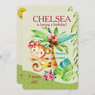 Fille Joyeux Singe Invitation d'anniversaire
