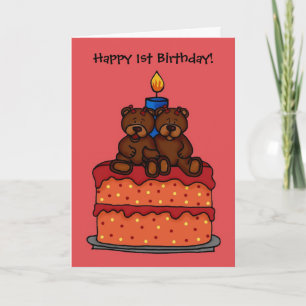 fille jumelle sur une carte de gâteau de 1er anniv