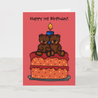 fille jumelle sur une carte de gâteau de 1er anniv