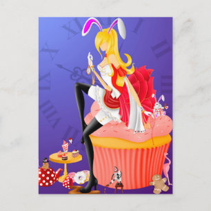 Fille lapin sur carte postale cupcake