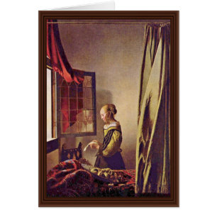 Fille lisant une lettre à une fenêtre ouverte, p