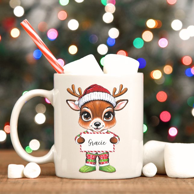 Fille mignonne Bébé Reindeer Mug (Christmas reindeer mug with personalized sign.)