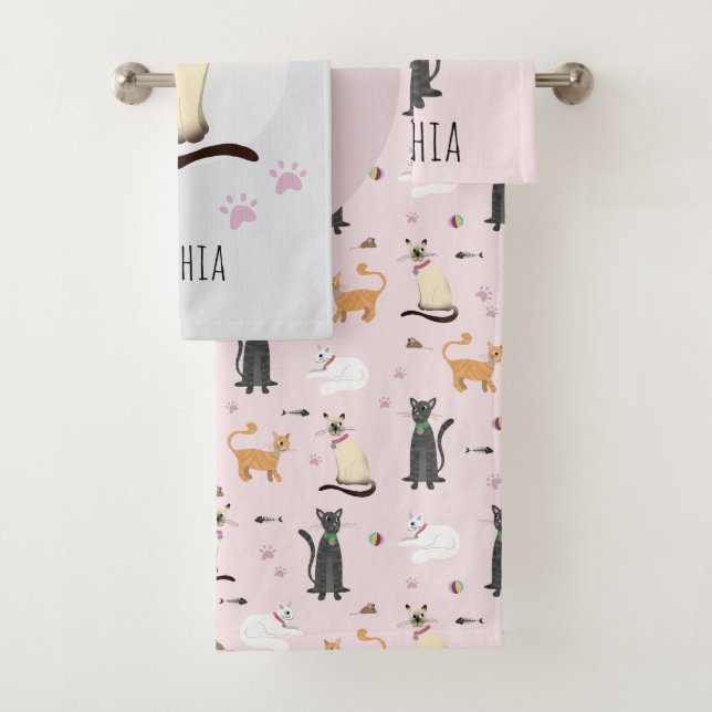 Fille mignonne chaton caricature rose Motif et nom (En situation)