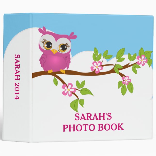 Fille mignonne de hibou sur un classeur d'album (Devant/Côté)