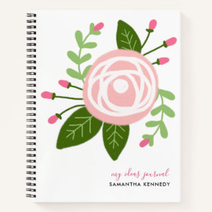 Fille moderne rose floral personnalisé nom carnet 