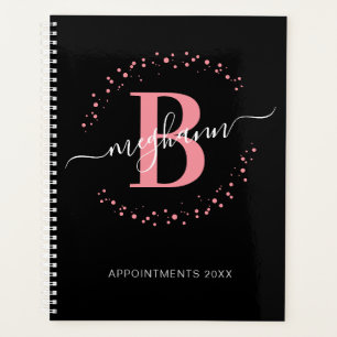 Fille moderne rose noir Script Monogramme 