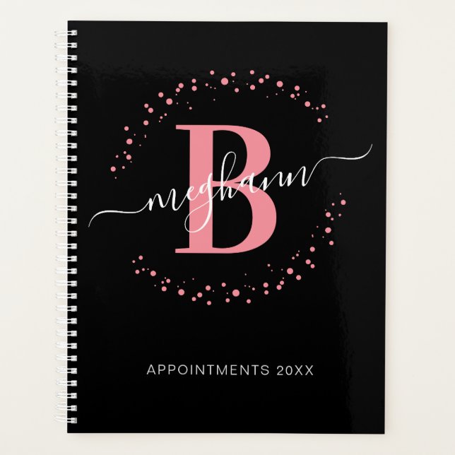 Fille moderne rose noir Script Monogramme (Devant)