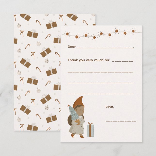 Fille Noël Merci note, remplir la carte (Devant / Derrière)