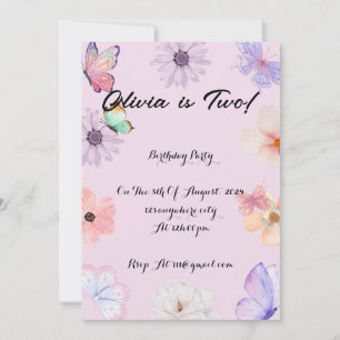 Fille papillon florale invitation anniversaire fil