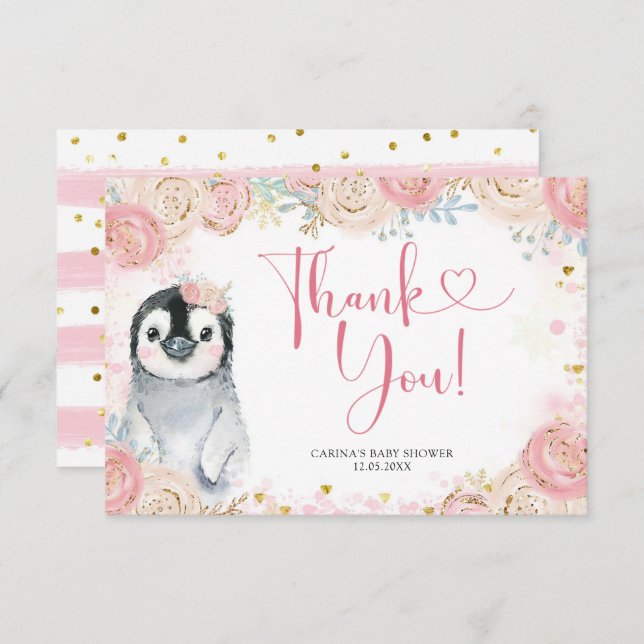 Fille Penguin Hiver Flocon de neige Carte de remer (Devant / Derrière)