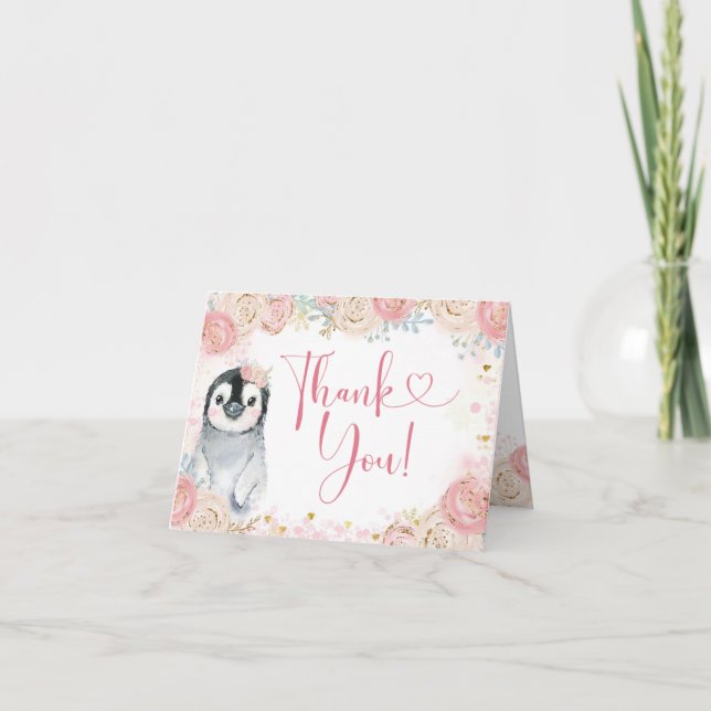 Fille Penguin Hiver Flocon de neige Carte de remer (Devant)