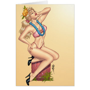 Fille Pin- blonde de bikini avec des fleurs par Al