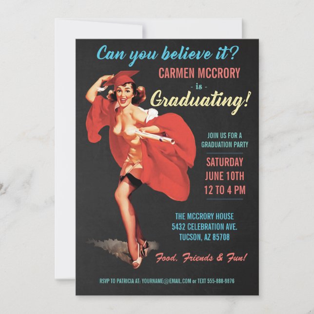Fille Pin- vintage des invitations | d'obtention (Devant)