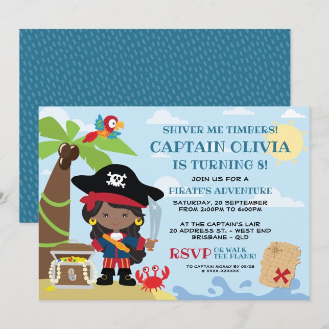 Fille Pirate Fête Invitations Anniversaire (Devant / Derrière)